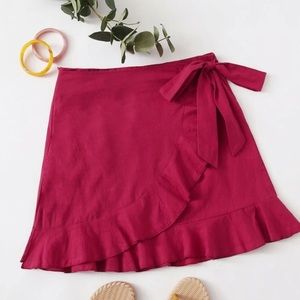 Tie Front Ruffle Wrap Skirt